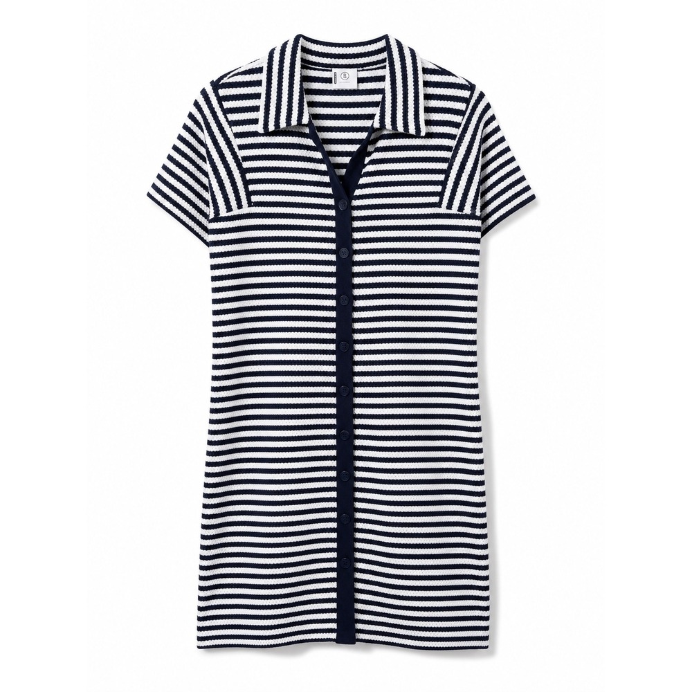 Bogner Dress Womens Size 6 Navy Nautical Striped Breton Stripe Button Front Mini